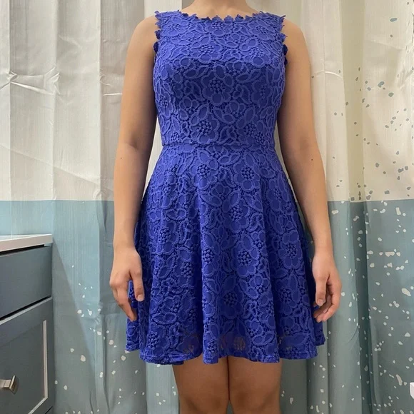 City Studio Dresses City Studio Juniors Blue Lace Fit Flare